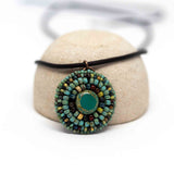 Turquoise Picasso Circle Bead Embroidered Necklace