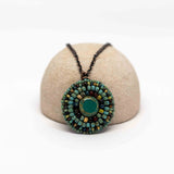 Turquoise Picasso Circle Bead Embroidered Necklace