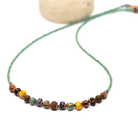 Tribal Turquoise Czech Glass Necklace