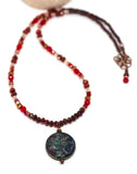 Rustic Red Beaded Dragonfly Necklace
