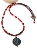 Rustic Red Beaded Dragonfly Necklace