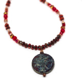 Rustic Red Beaded Dragonfly Necklace