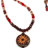 Rustic Red Beaded Sun Necklace
