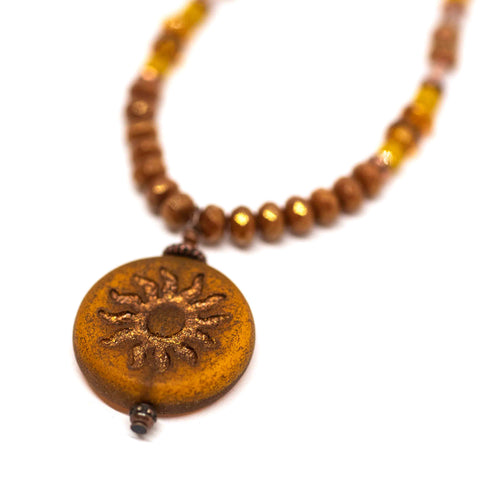 Rustic Yellow Beaded Sun Necklace