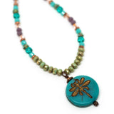 Rustic Turquoise Beaded Dragonfly Necklace