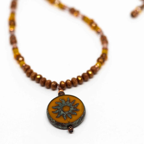 Yellow Beaded Sun Necklace