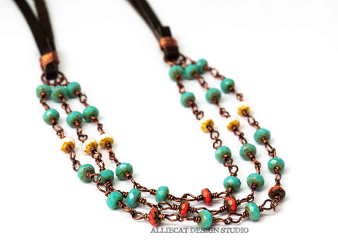 Triple Coral Turquoise Necklace