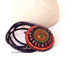 Green Orange Fossil Bead Embroidered Necklace