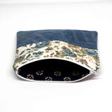 Blue Floral Denim Half Zipper Pouch