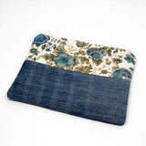 Blue Floral Denim Half Zipper Pouch