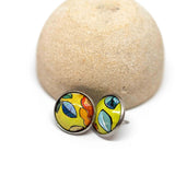 Recycled Metal Blue Leaves Stainless Steel Stud Earrings