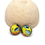 Recycled Metal Blue Leaves Stainless Steel Stud Earrings