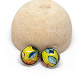 Recycled Metal Blue Leaves Stainless Steel Stud Earrings