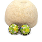 Recycled Metal Yellow Green Floral Stainless Steel Stud Earrings