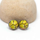 Recycled Metal Green Yellow Flower Small Stainless Steel Stud Earrings