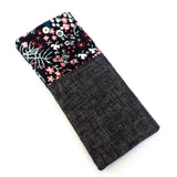 Black Pink Floral Soft Glasses Case