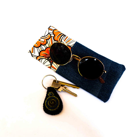 Orange Floral Denim Soft Glasses Case